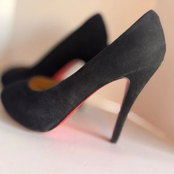 Christian Louboutin EU 36 Black Suede Peep-Toe Heels Like New with5” heel